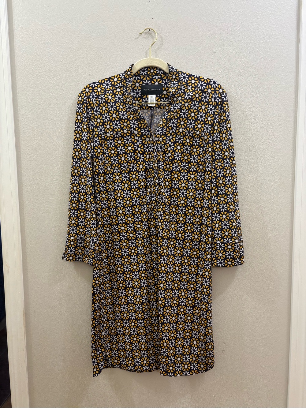 Donna Morgan Black and Mustard Floral Long Sleeve Dress